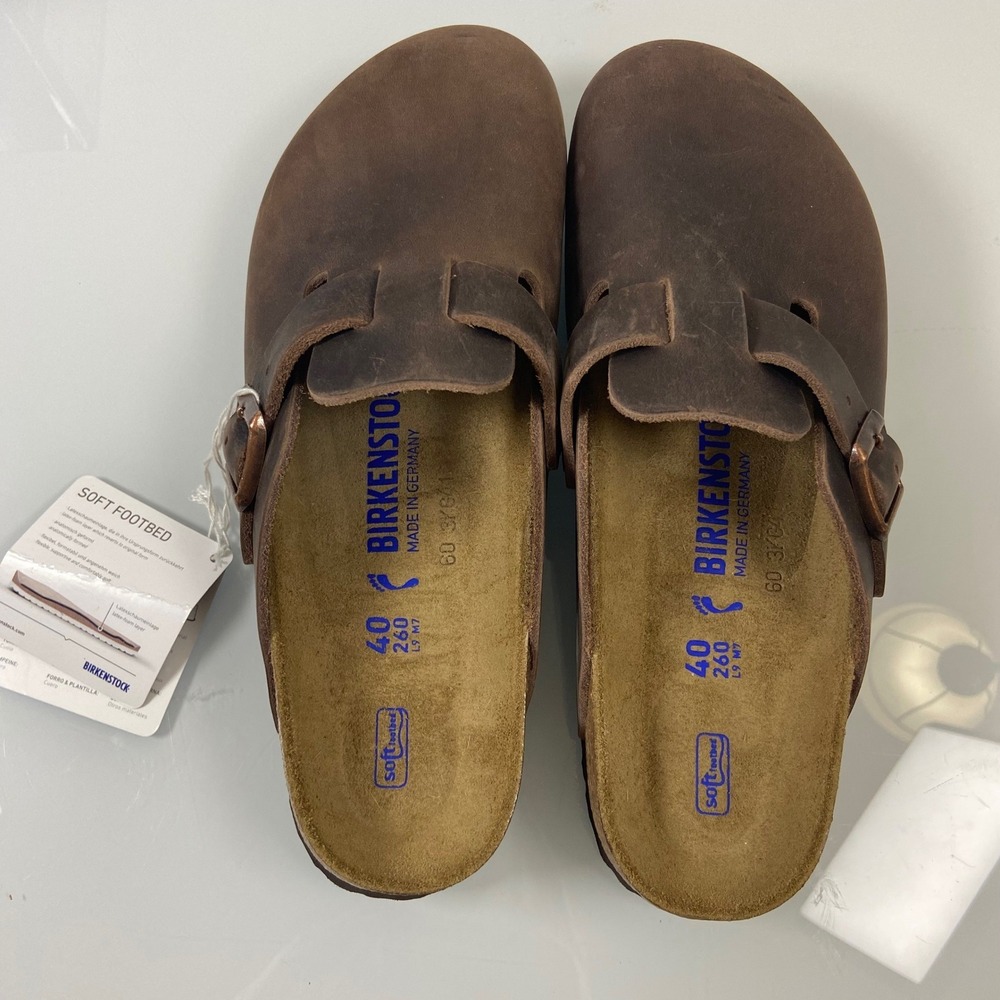 Birkenstock Size 40 M7 W9 Boston BS Soft Footbed Leather Clogs Dark Brown NEW - Picture 2 of 11